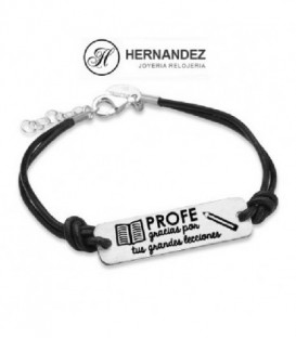 Pulsera con Mensaje Profe gracias por tus grandes Leciones Cuero y Plata Ley 925mls