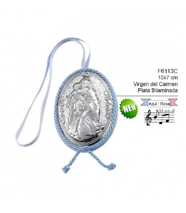 Medallon de Bebe V.Carmen Musical Celeste Plata Bilaminado 925mls