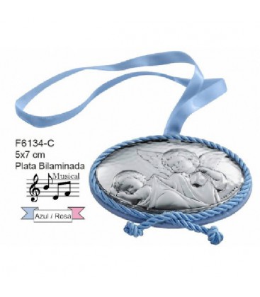 Medallon de Bebe Angelito Musical Plata Bilaminada 925mls Rf : F6134C