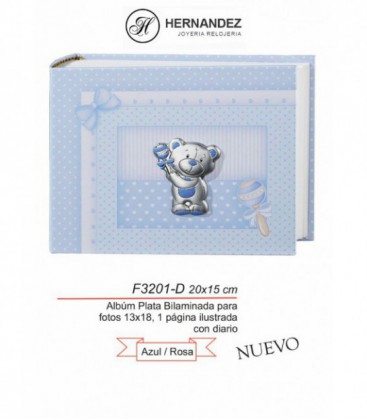 Album Infantil Oso plata de ley bilaminado color Celeste Ref:F3201D-R