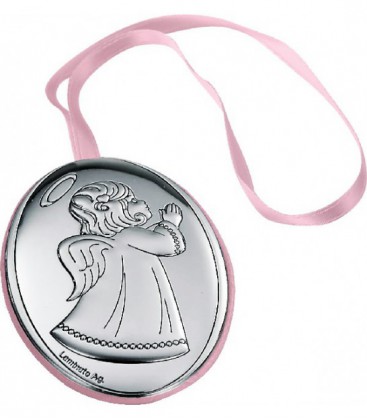 Medallon de Bebe Plata de Ley Bilaminada Angelito Rosa Ref : F6083
