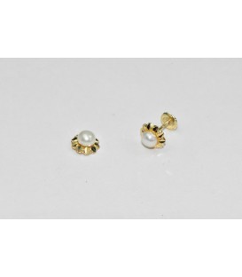 Pendientes de Bebe 7x7mm Perlas Oro de Ley 18kts Ref : PE-2348