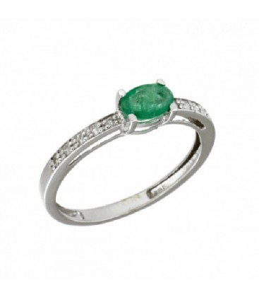 Sortija Esmerlda Diamantes Naturales Oro Blanco de Ley 18 kts Ref : SO-60-1110-1E-S