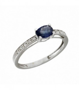 Sortija Zafiro Azul Diamantes Oro Blanco de Ley 18 kts Ref : SO-60-1110-1Z-S