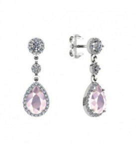 Pendientes de Bodas Cuarzo Rosa y Circonitas Plata Rodiado 925 mls