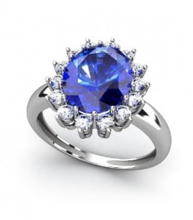 Sortija Diamantes 0,43Qts Zafiro Azul Natural Oro Blanco de Ley 18kts