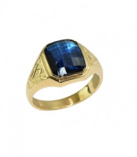 Sello Piedra Zafiro Azul Tallado Oro de Ley 18 kts Ref : SE-3337