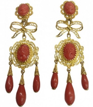 Pendientes Coral Oro Ley 18 kts Ref : PE-020102-172