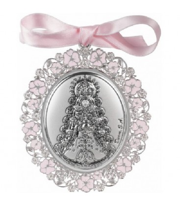 Medallon de Bebe V.Rocio Plateado Esmalte Rosa Ref : 09604-7R